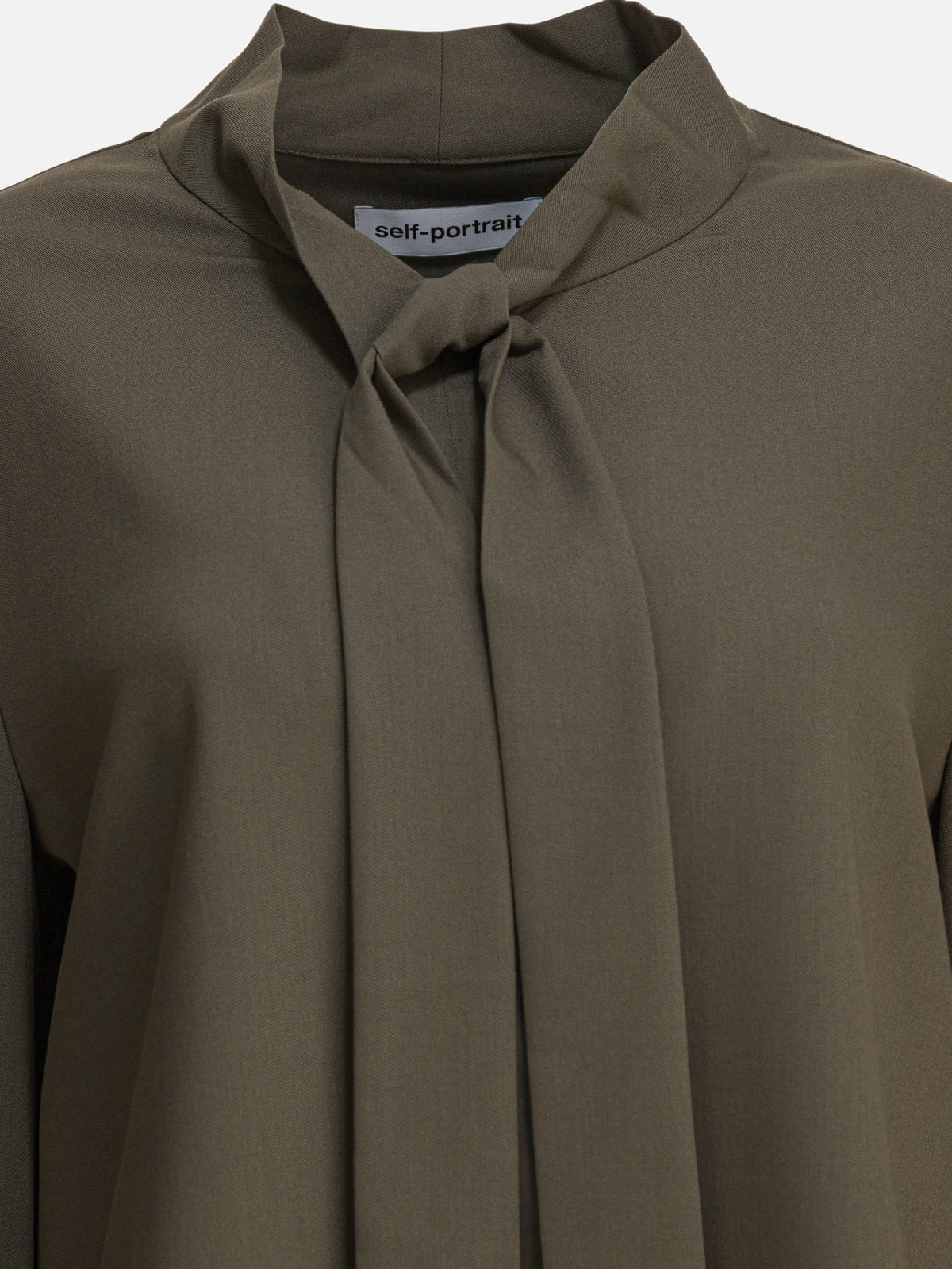Self-portrait Twill blouse with bow collar Green