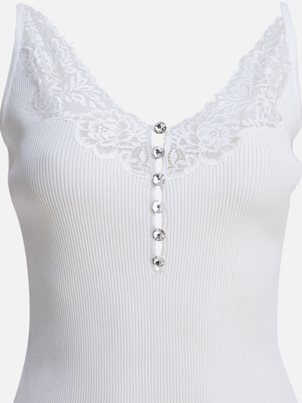 Self-portrait Ribbed tank top with lace neckline White - VIETTI