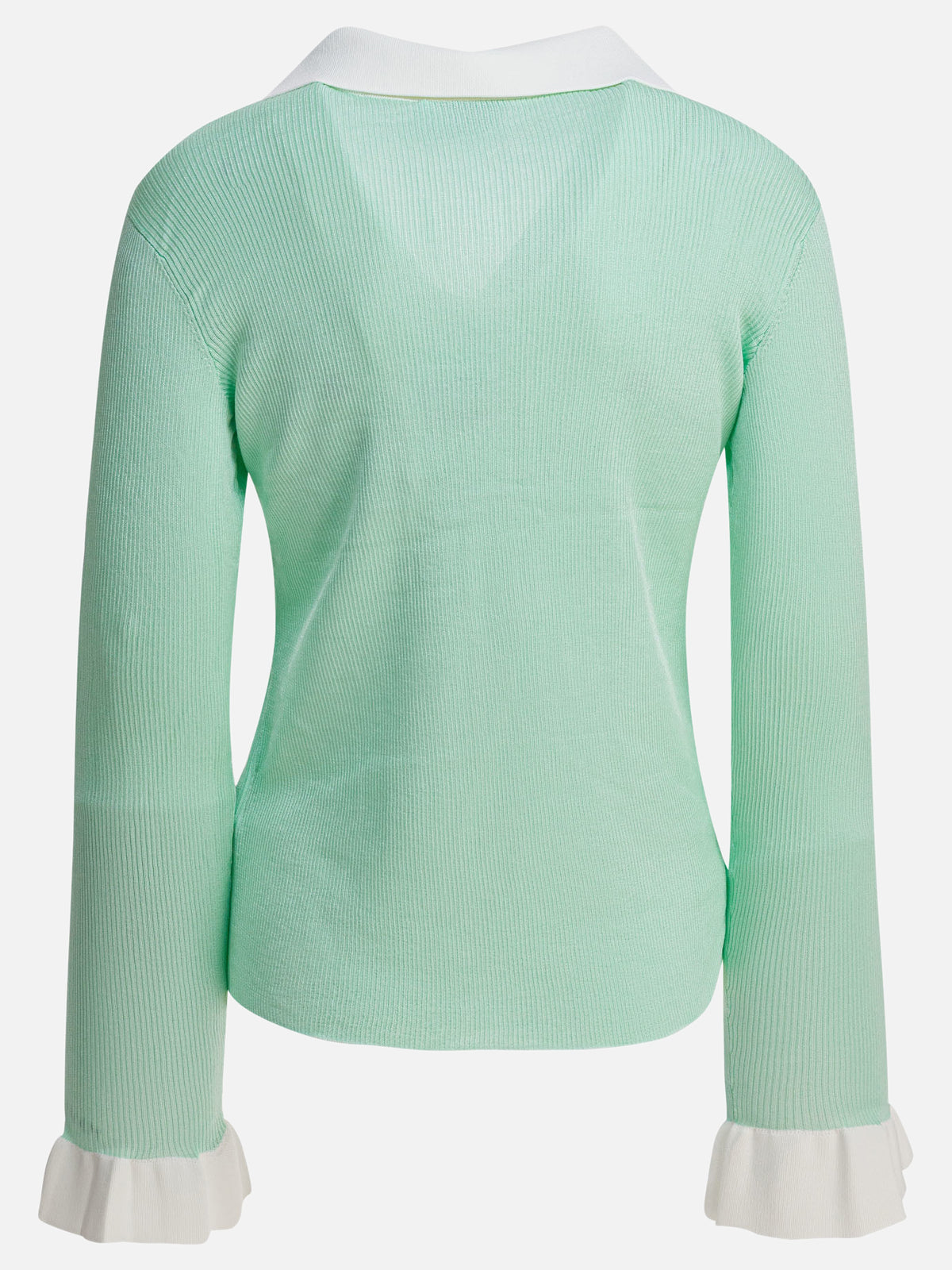 Self-portrait Ribbed viscose peplum top Green