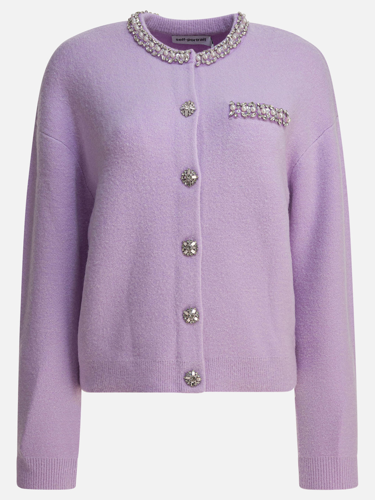 Self-portrait Cardigan with crystal trim Purple