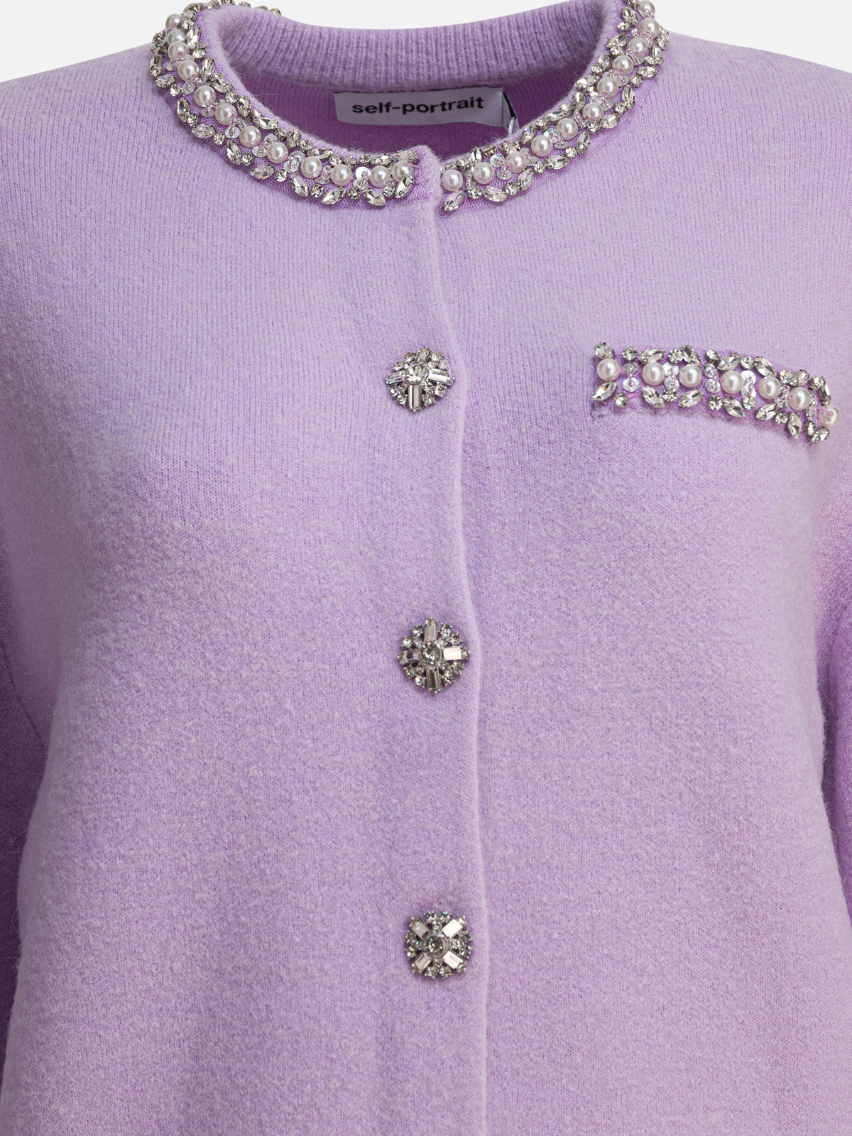 Self-portrait Cardigan with crystal trim Purple