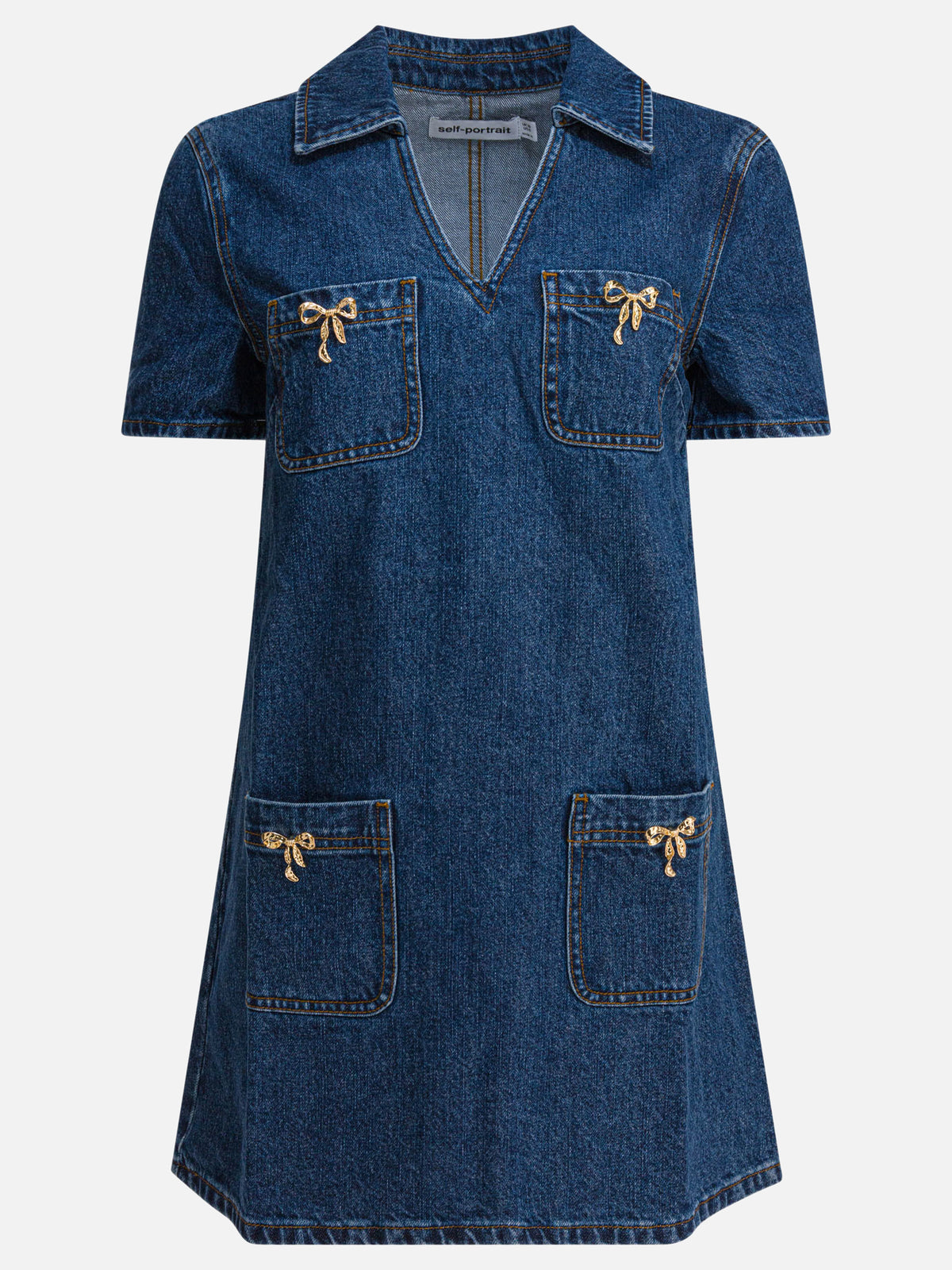 Self-portrait Denim dress with bow detail Blue