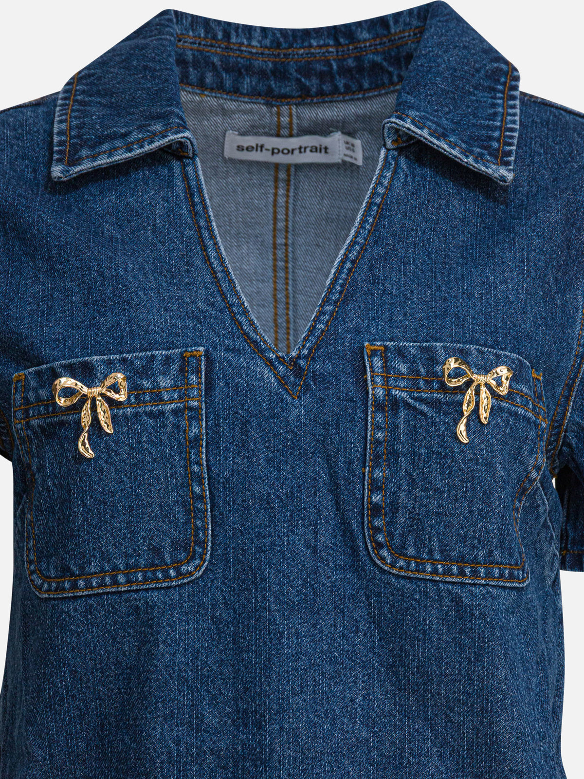 Self-portrait Denim dress with bow detail Blue