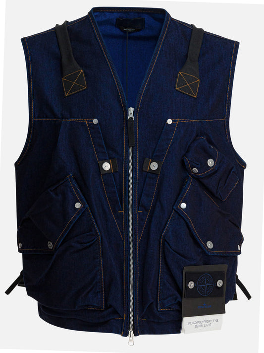 Vest jackets Solid colour  Blue - Stone Island Men | PLP | VIETTI Online Store 
