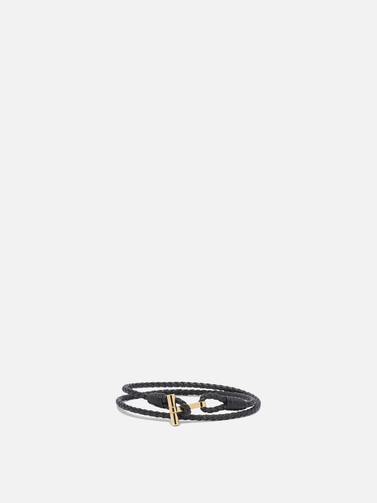 Tom Ford Bracciale in pelle intrecciata a T 29273078_L Brown 1