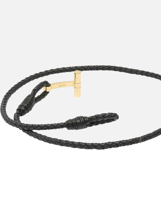 Tom Ford Bracciale in pelle intrecciata a T 29273078_L Brown 2