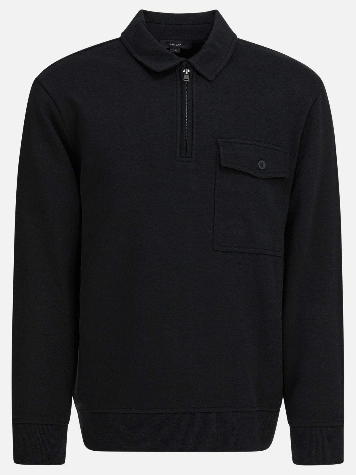 Vince Cotton blend zippered polo shirt Black