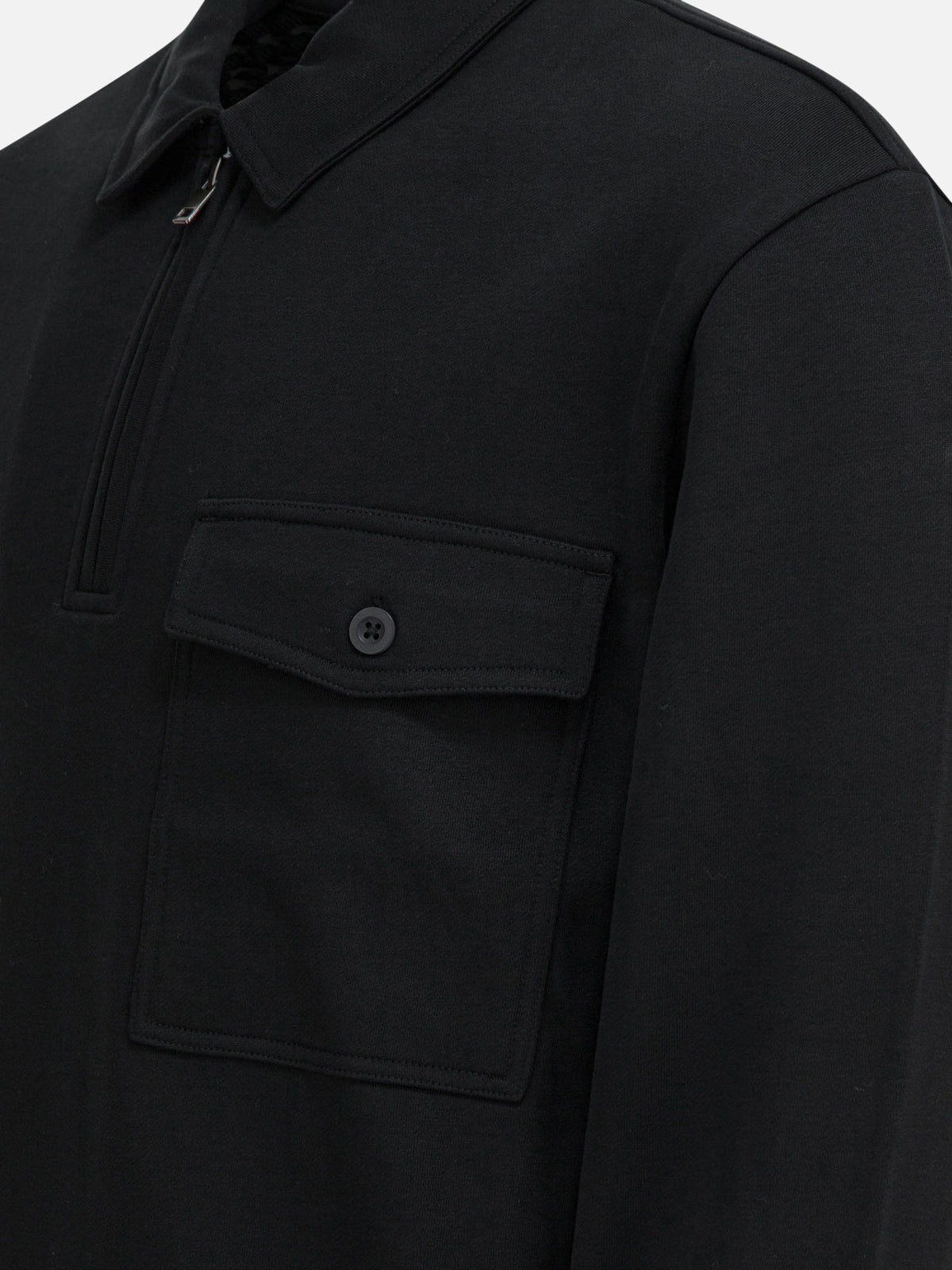 Vince Cotton blend zippered polo shirt Black