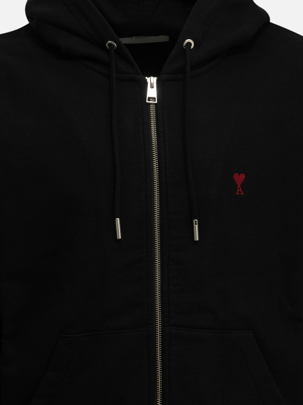 Ami Paris "Ami de Coeur" Zip-Up Sweatshirt Black - VIETTI