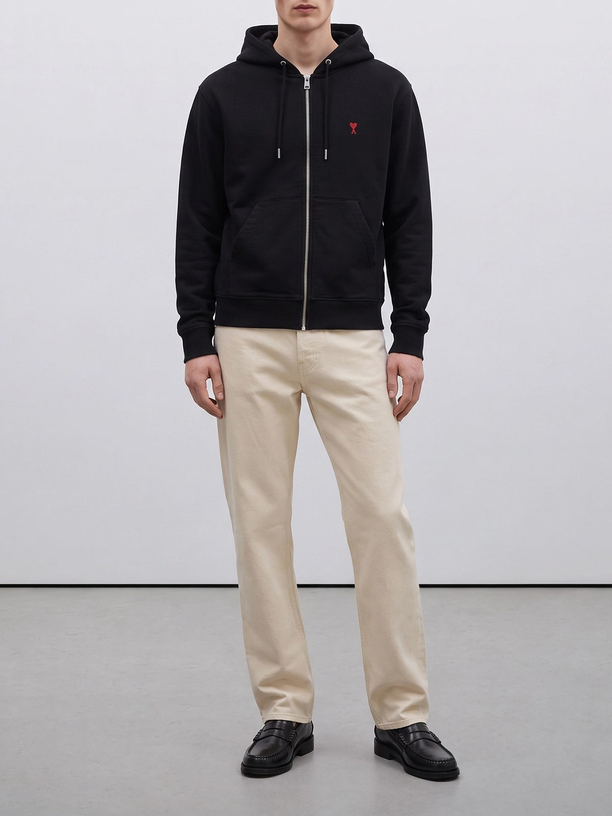 Ami Paris "Ami de Coeur" Zip-Up Sweatshirt Black - VIETTI