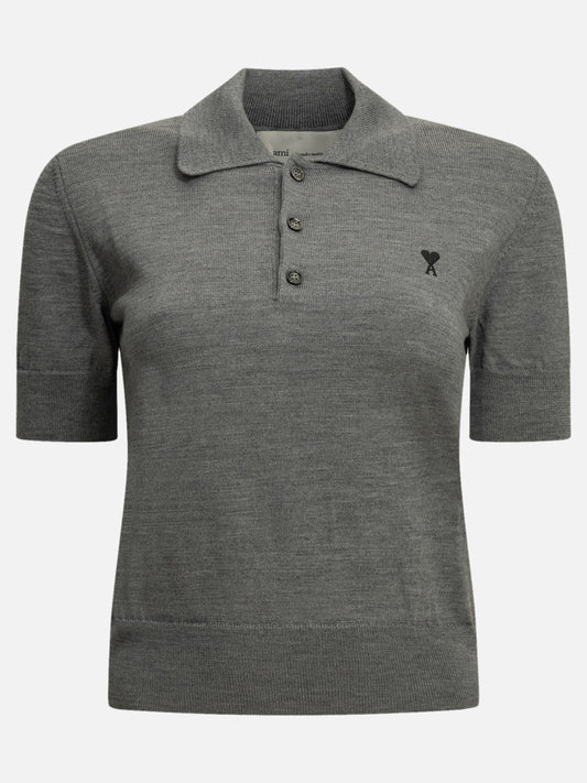Ami Paris Merino wool polo shirt Grey

