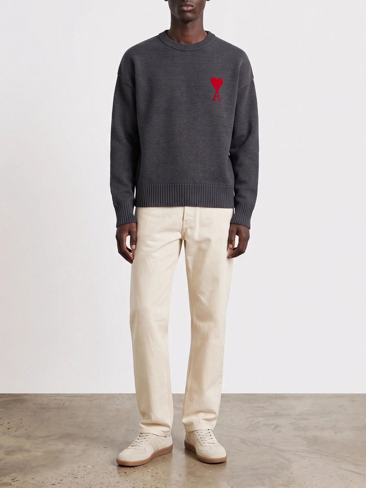 Ami Paris "Ami de Coeur" Crew-Neck Sweater Grey - VIETTI