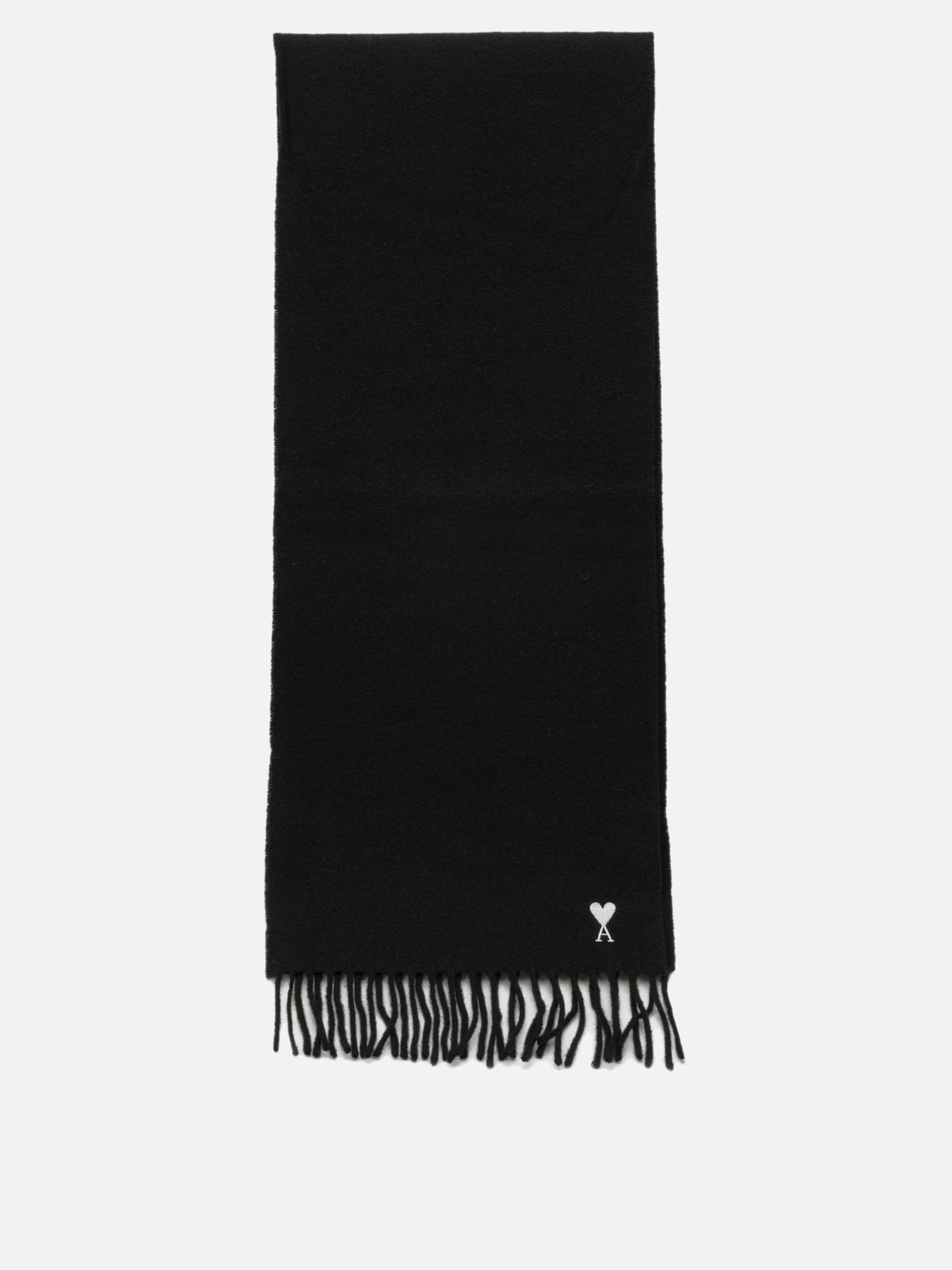 Ami Paris "Ami de Coeur" Fringed Scarf Black

