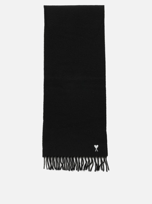 Ami Paris "Ami de Coeur" Fringed Scarf Black

