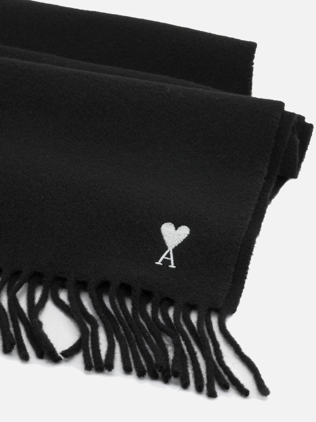Ami Paris "Ami de Coeur" Fringed Scarf Black

