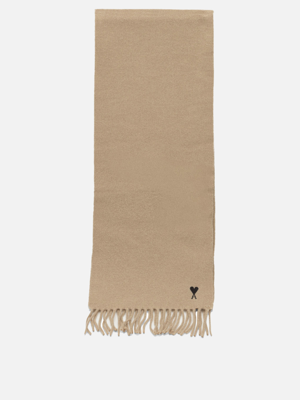 Ami Paris "Ami de Coeur" Fringed Scarf Beige

