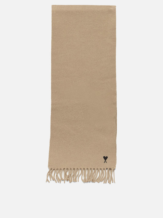 Ami Paris "Ami de Coeur" Fringed Scarf Beige

