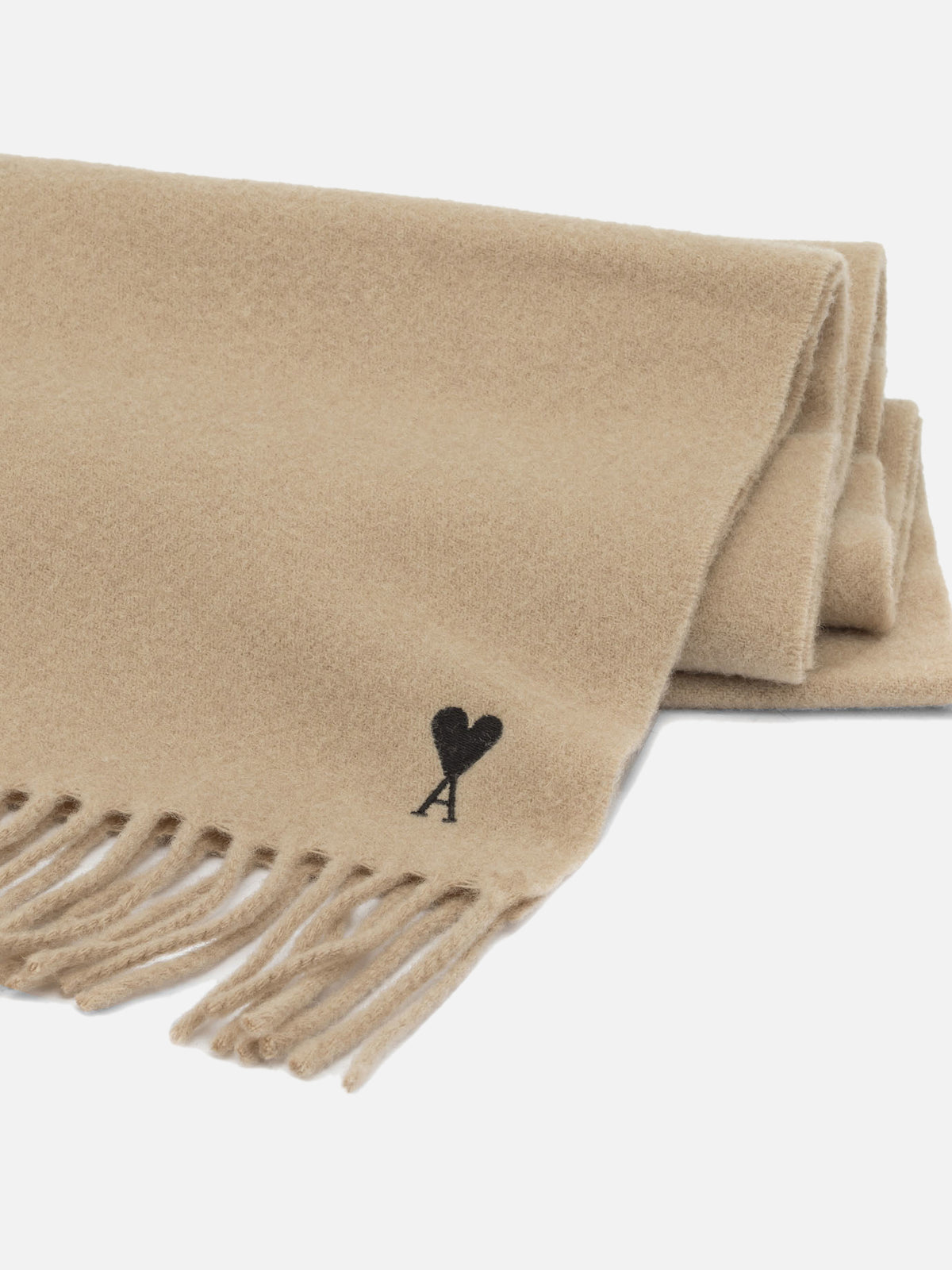 Ami Paris "Ami de Coeur" Fringed Scarf Beige - VIETTI