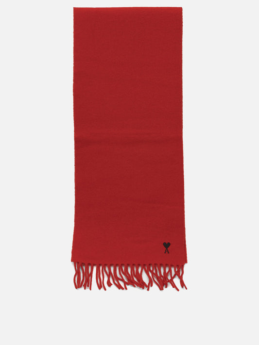 Ami Paris "Ami de Coeur" Fringed Scarf Red

