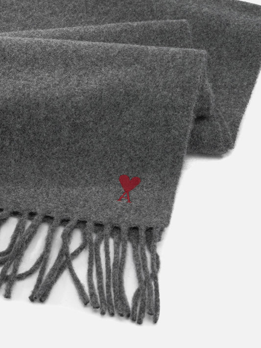 Ami Paris "Ami de Coeur" Fringed Scarf Grey

