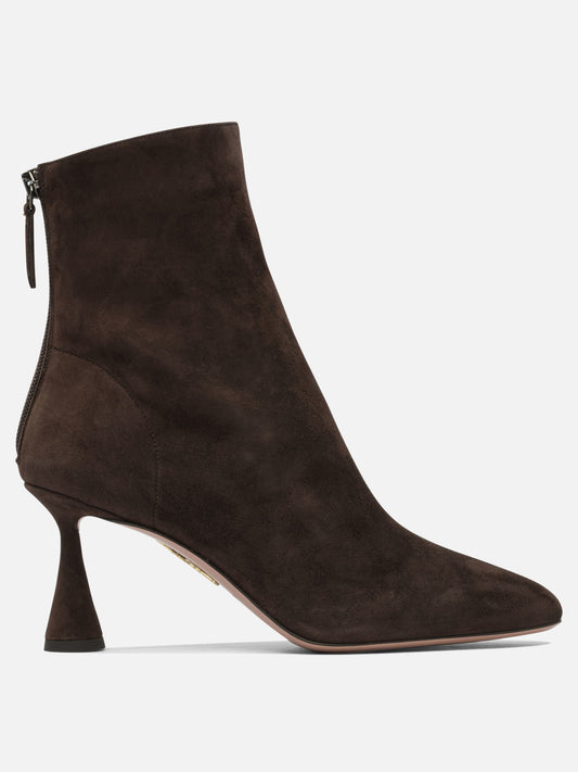 Aquazzura "Amore 75 mm" Ankle Boots with Zipper Brown


