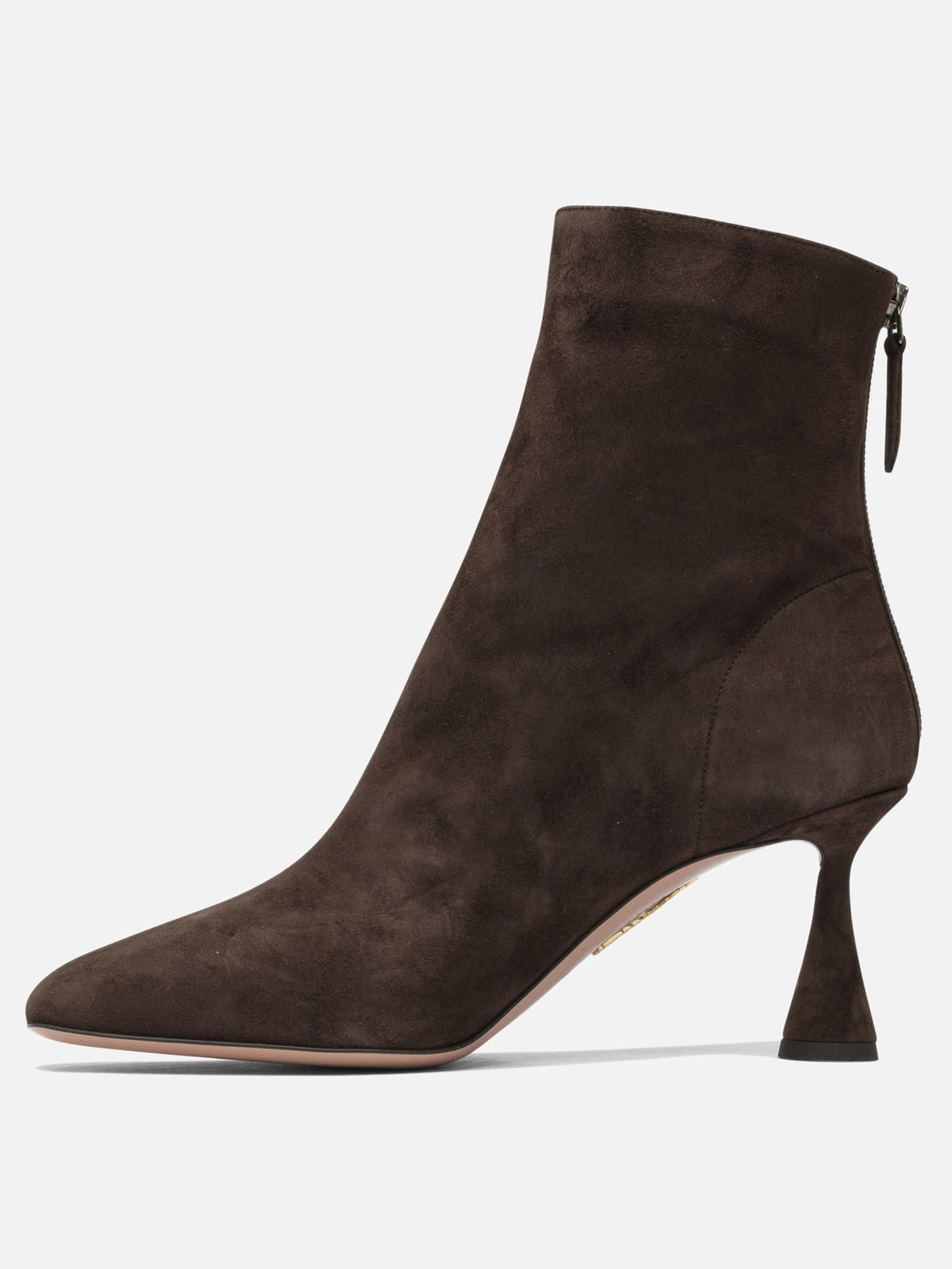 Aquazzura "Amore 75 mm" Ankle Boots with Zipper Brown

