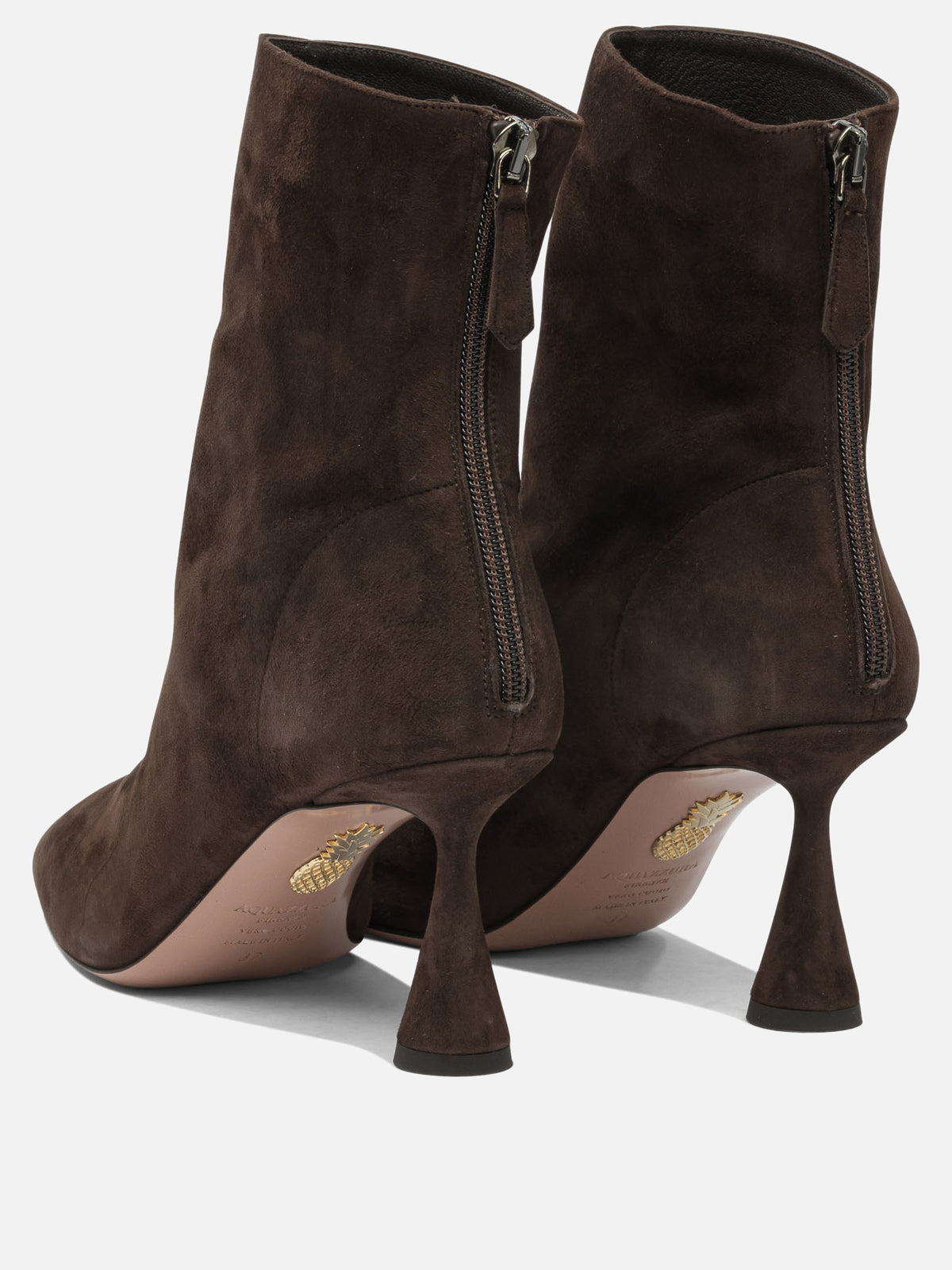 Aquazzura "Amore 75 mm" Ankle Boots with Zipper Brown

