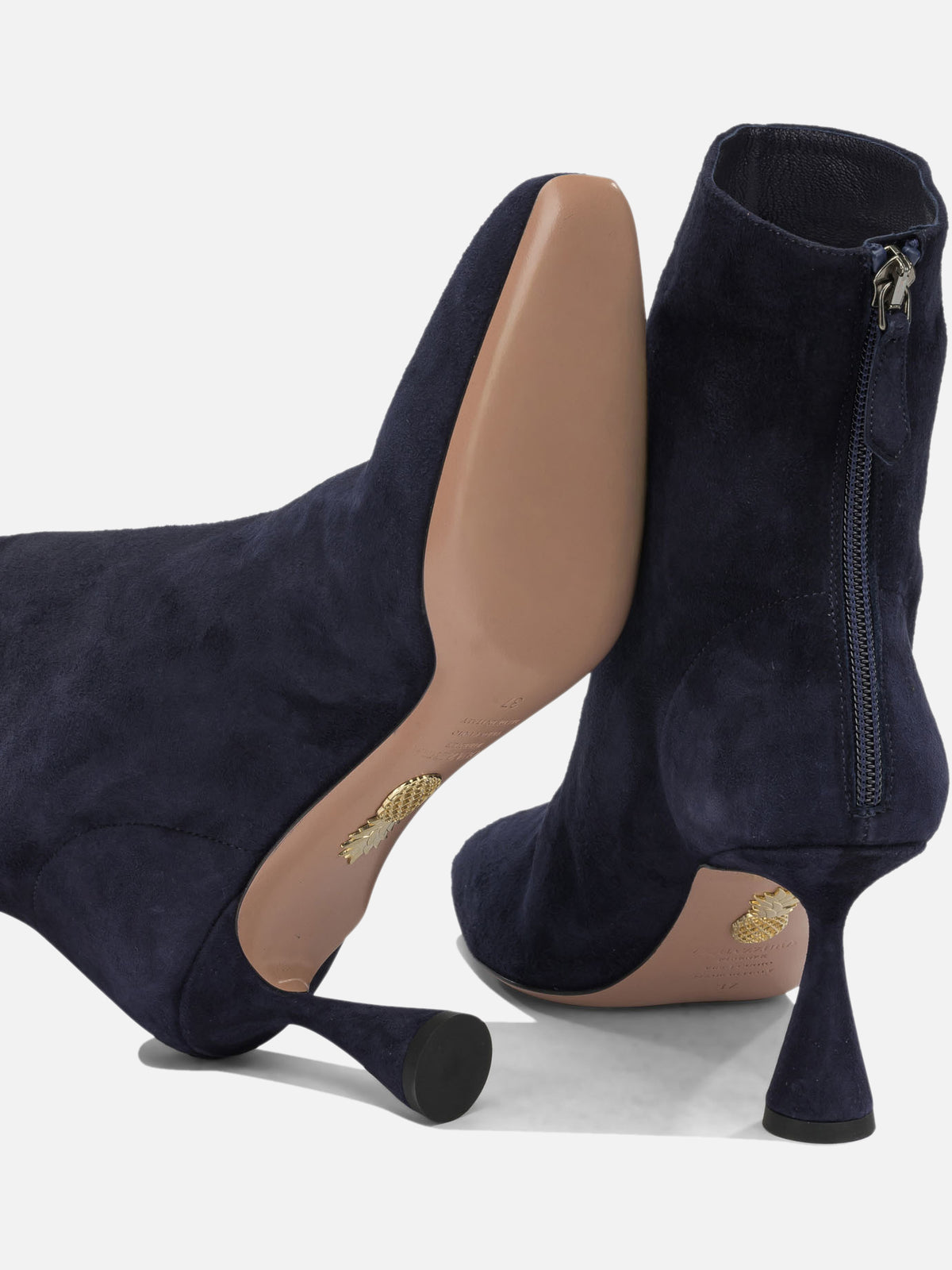 Aquazzura "Amore 75 mm" Ankle Boots with Zipper Blue

