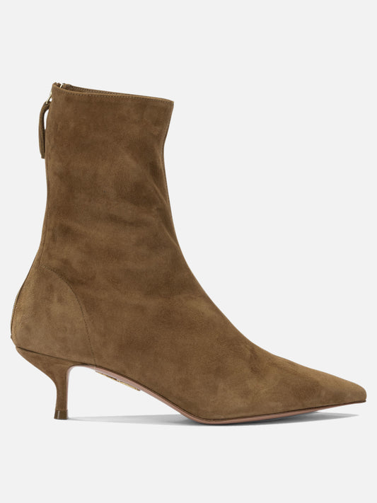 Aquazzura "Montmartre 50MM" Ankle Boots with Zipper Brown

