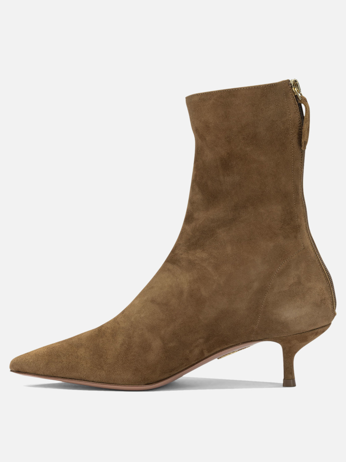 Aquazzura "Montmartre 50MM" Ankle Boots with Zipper Brown

