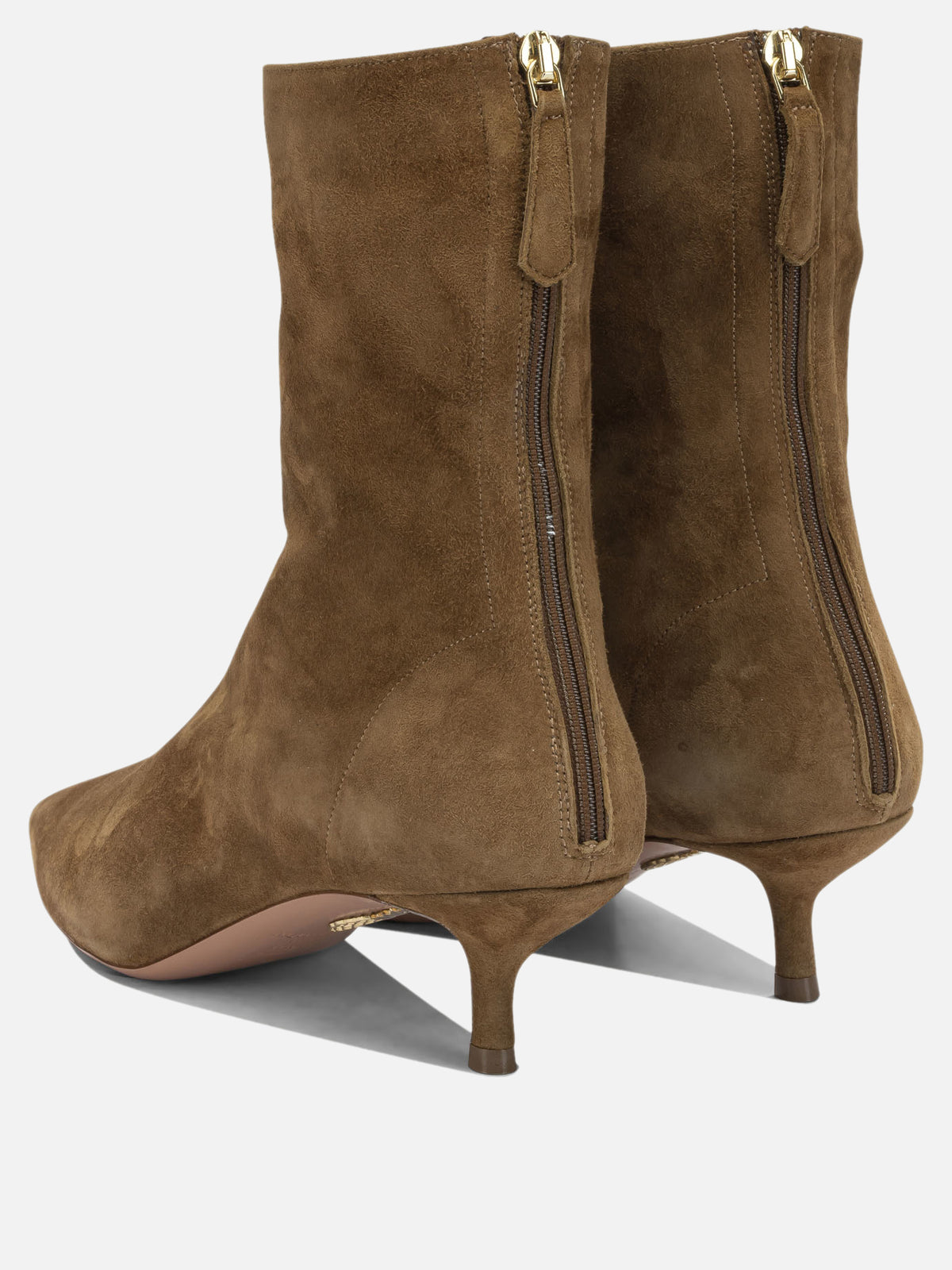 Aquazzura "Montmartre 50MM" Ankle Boots with Zipper Brown


