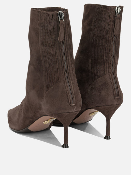 Aquazzura "Saint Honoré 65MM" Ankle Boots with Zipper Brown

