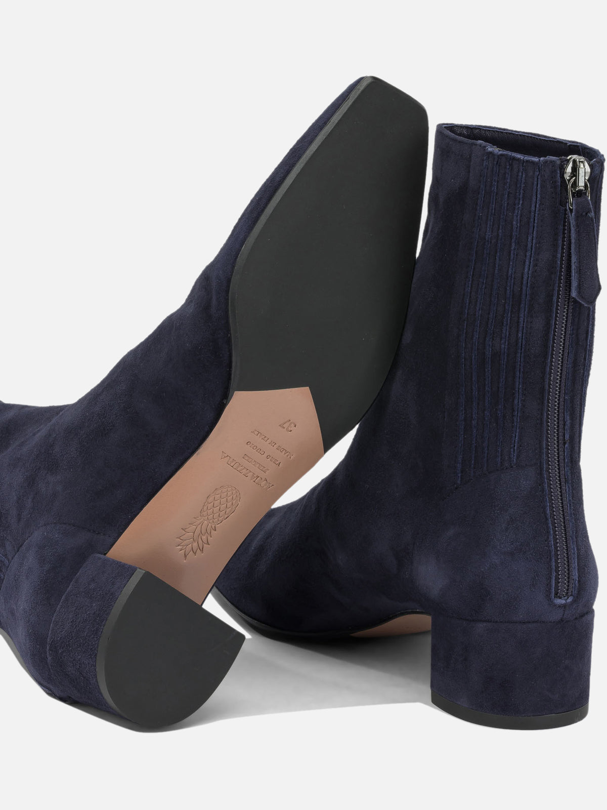 Aquazzura "Saint Honoré 35MM" Ankle Boots with Zipper Blue

