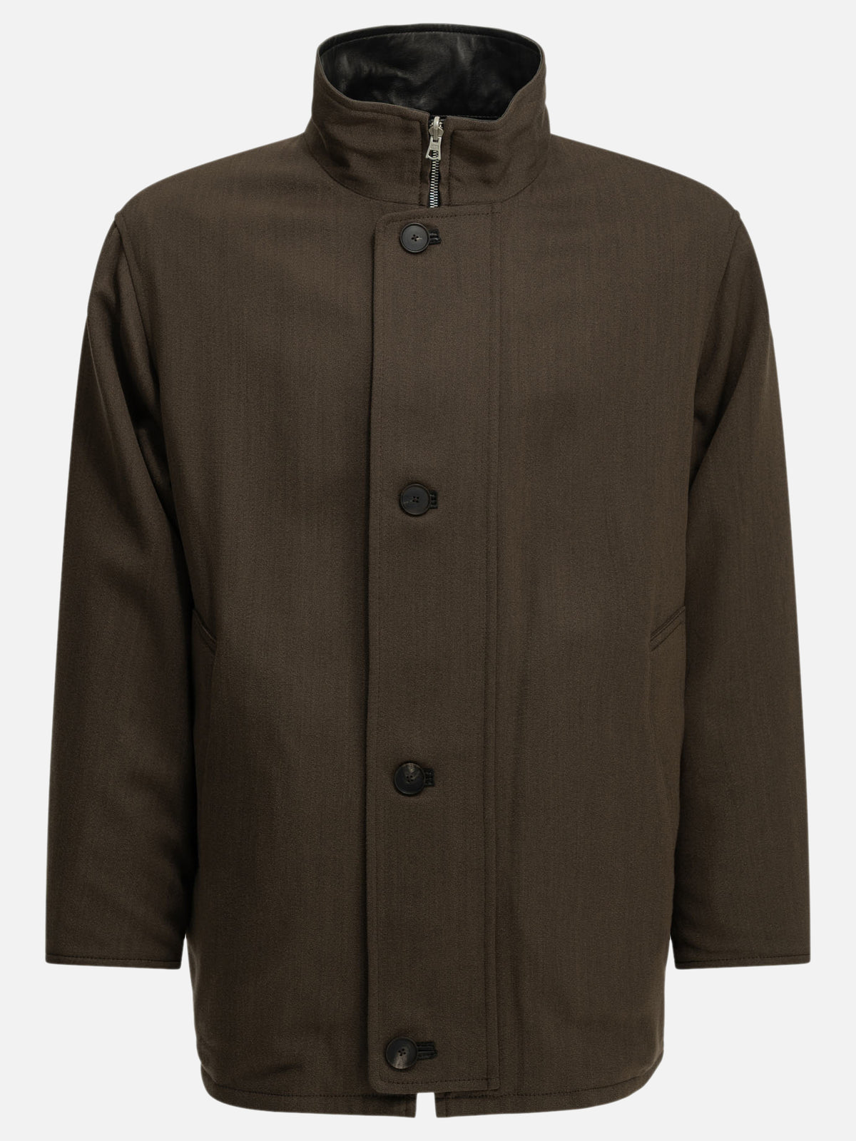 Auralee Short, reversible wool and leather coat Brown

