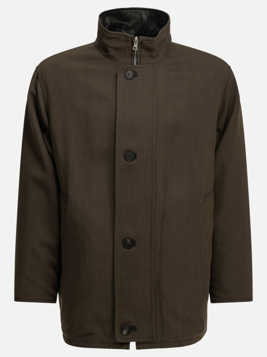 Auralee Short, reversible wool and leather coat Brown

