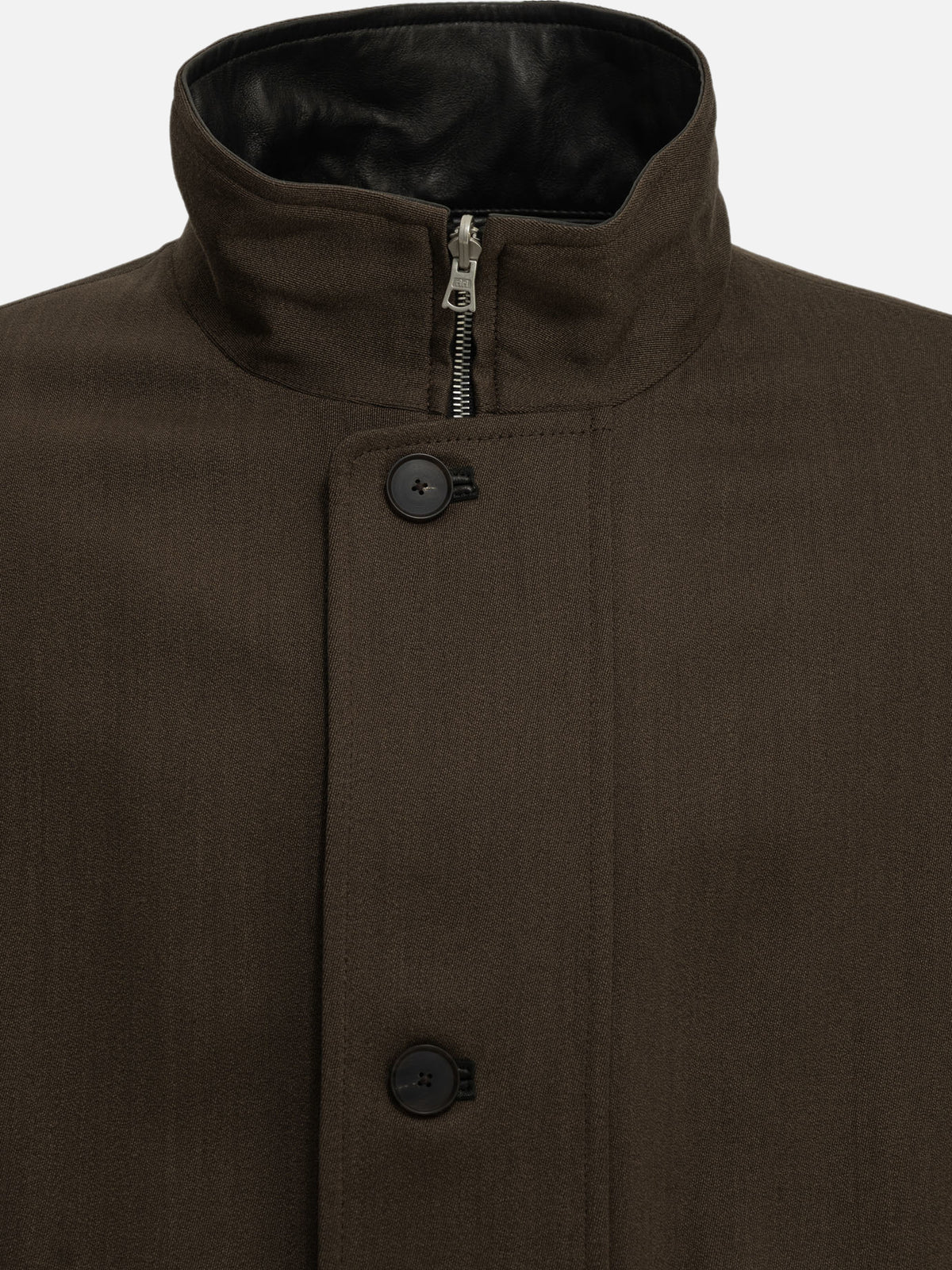Auralee Short, reversible wool and leather coat Brown

