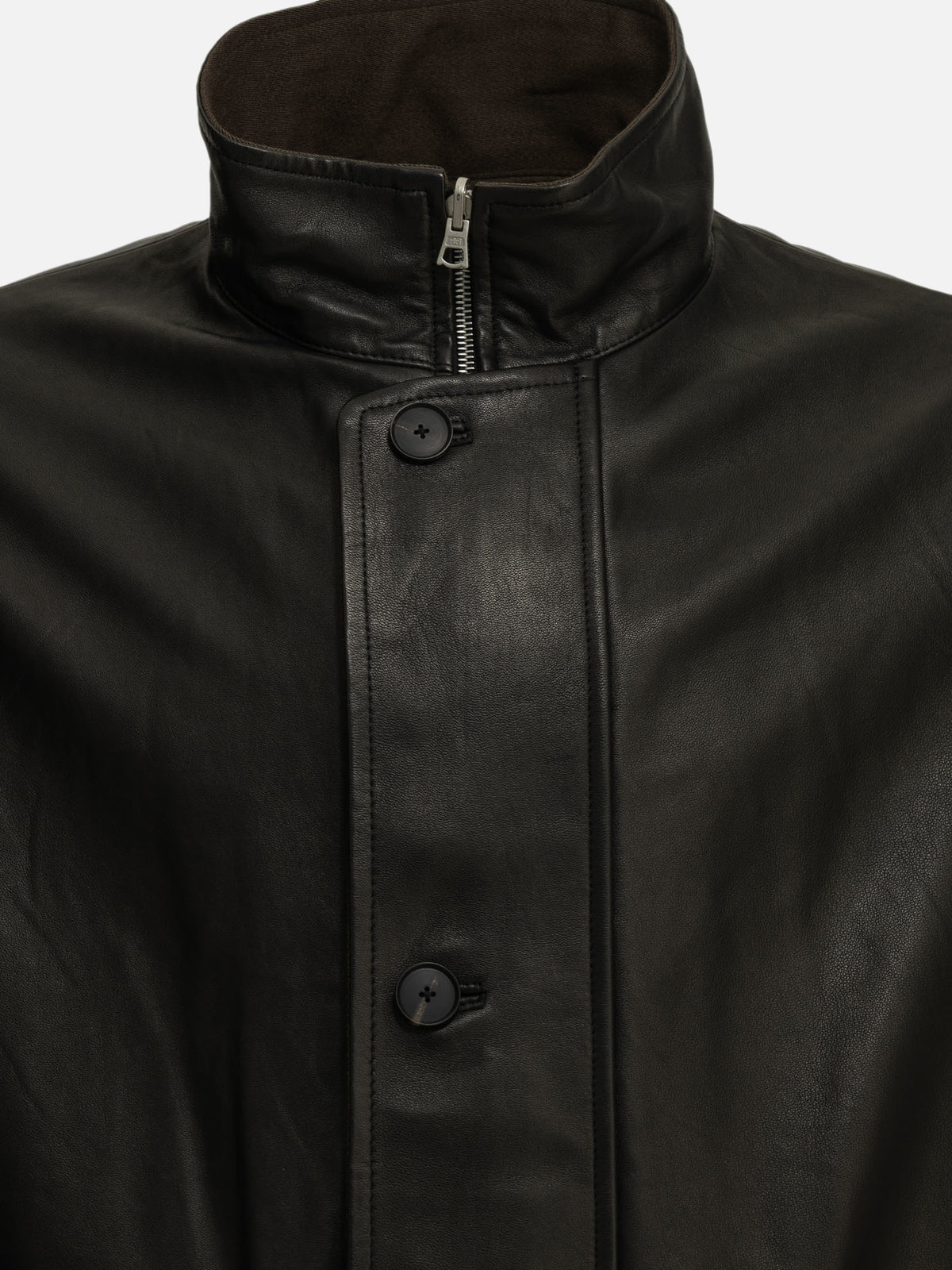 Auralee Short, reversible wool and leather coat Brown

