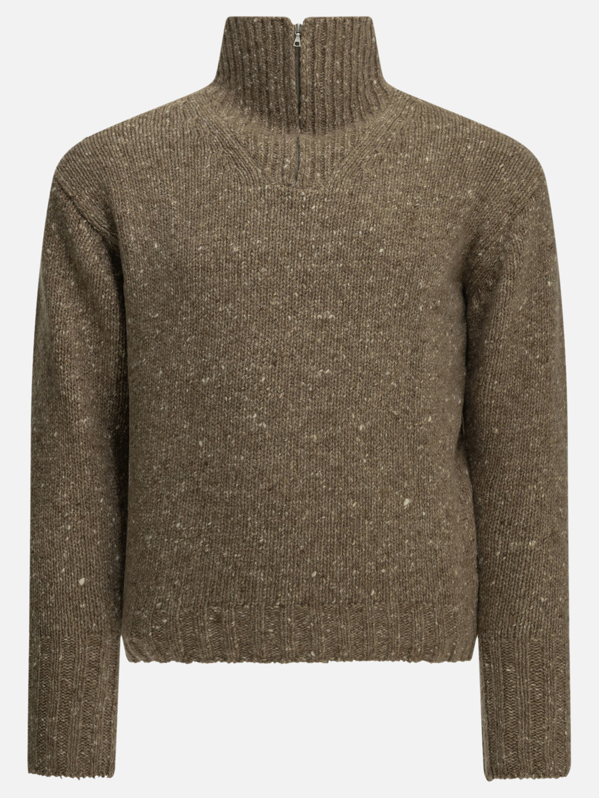 Auralee Wool Sweater with a Half-Zip Brown - VIETTI