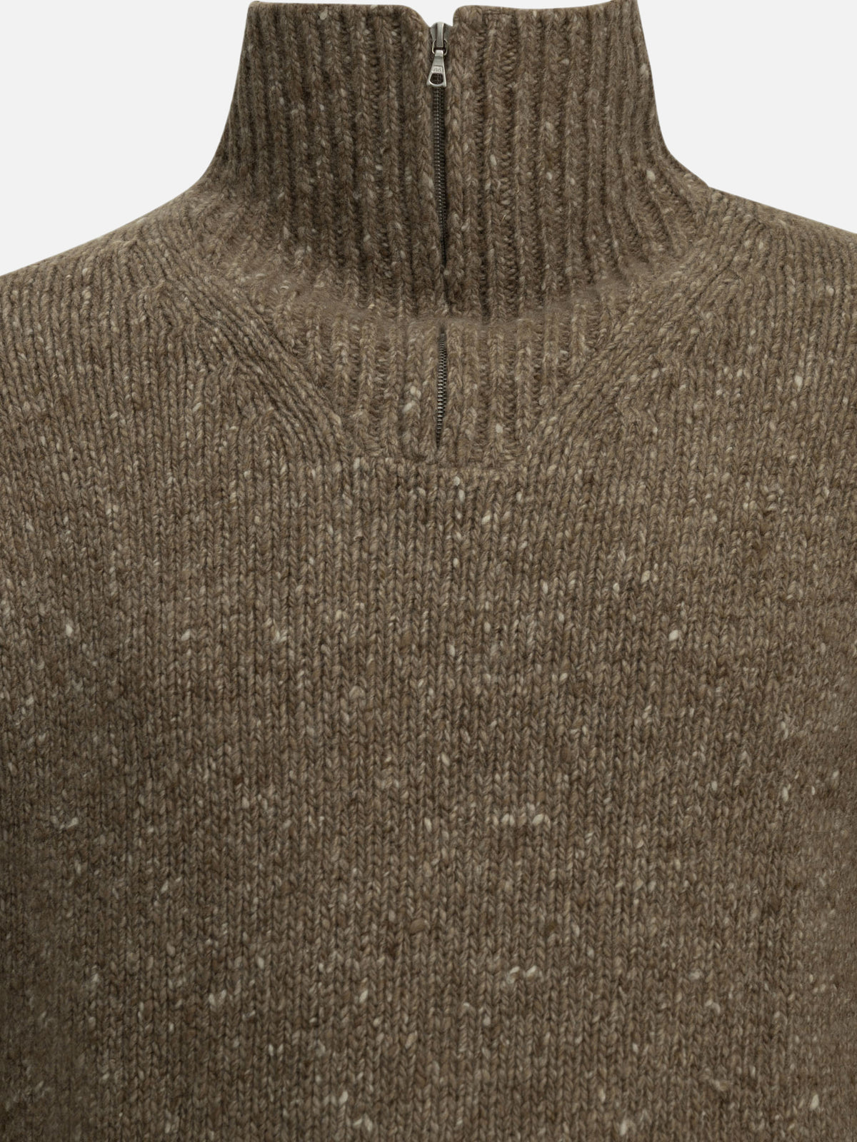 Auralee Wool Sweater with a Half-Zip Brown

