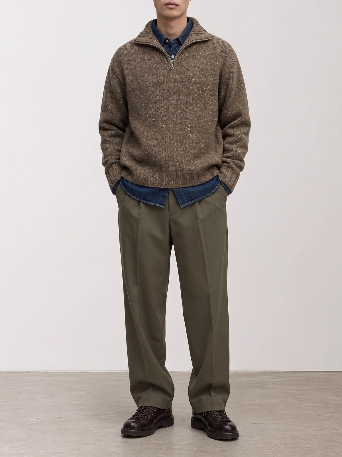 Auralee Wool Sweater with a Half-Zip Brown - VIETTI