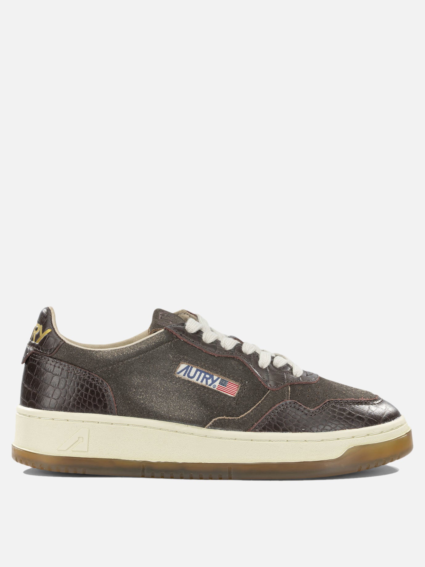 Low top sneakers 60% suede cow leather 40% crocodile embossed cow leather - 100% rubber  Brown - Autry Women | PDP | VIETTI Online Store | Zoom-Modal
