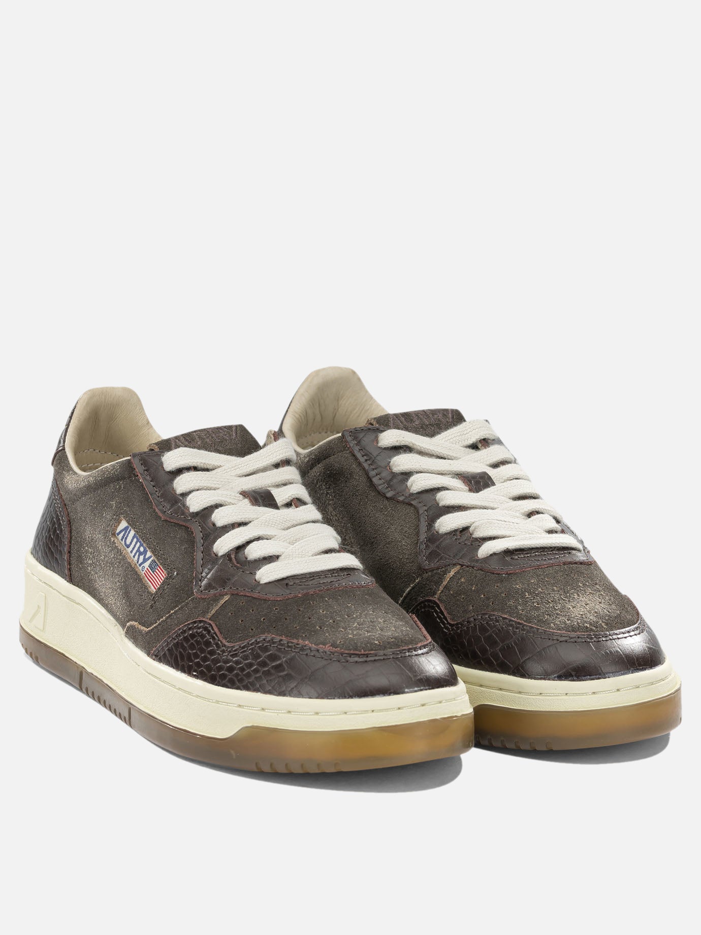 Low top sneakers 60% suede cow leather 40% crocodile embossed cow leather - 100% rubber  Brown - Autry Women | PDP | VIETTI Online Store | Zoom-Modal_2
