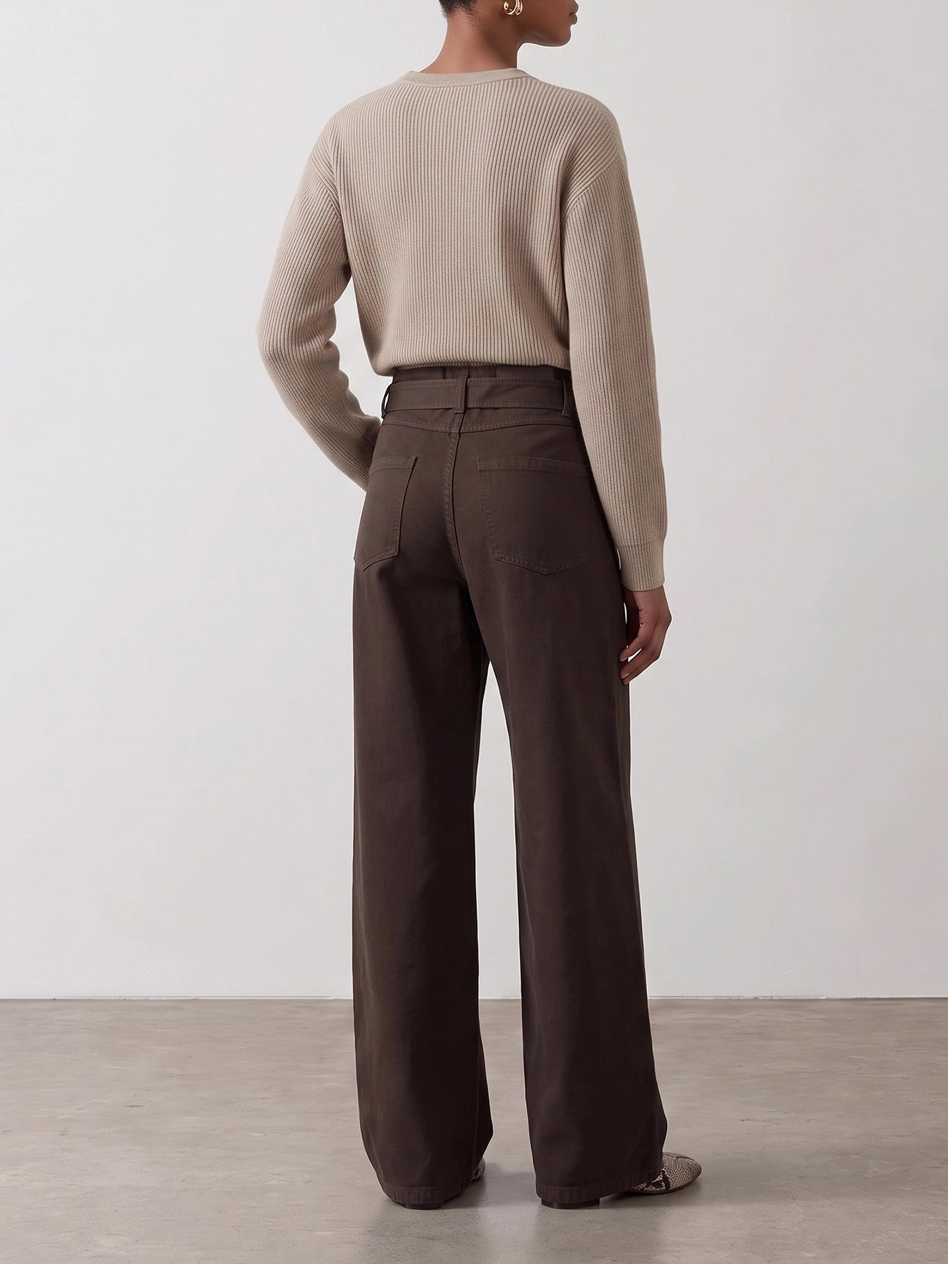 Wide-leg jeans Solid colour  Brown - Brunello Cucinelli Women | PDP | VIETTI Online Store | thumbnail_3