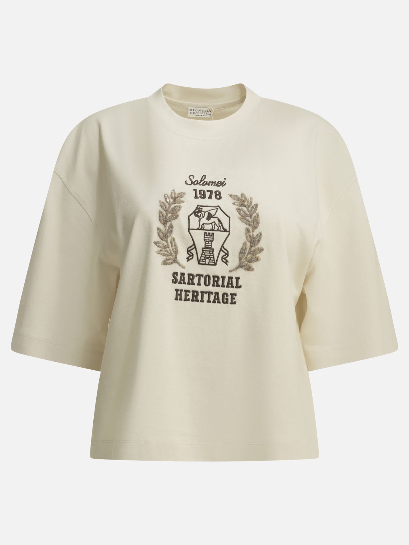 T-shirt girocollo Logo  Beige - Brunello Cucinelli Donna | PDP | VIETTI Online Store | Zoom-Modal
