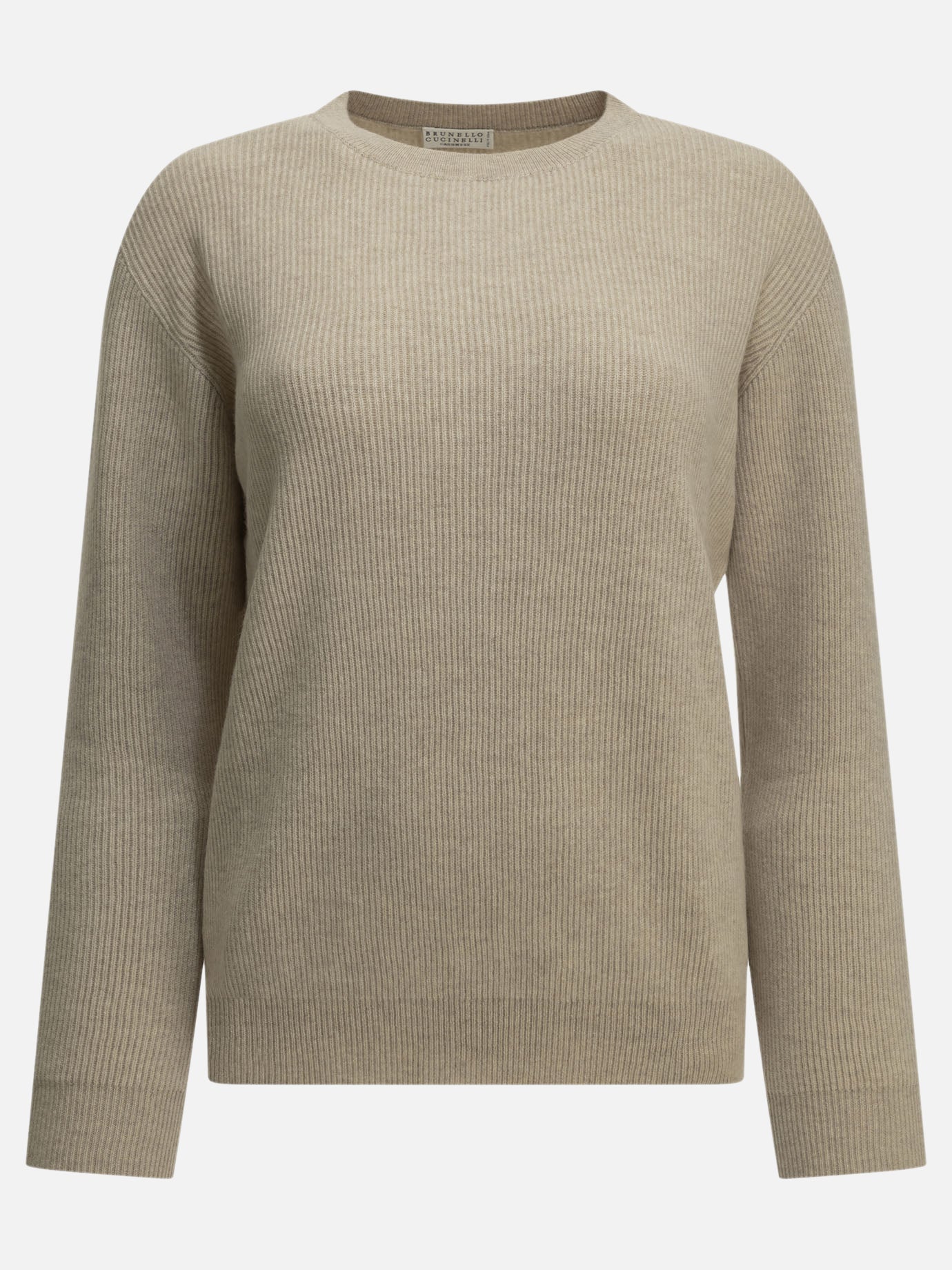 Crewneck sweaters Solid colour  Beige - Brunello Cucinelli Women | PDP | VIETTI Online Store | thumbnail