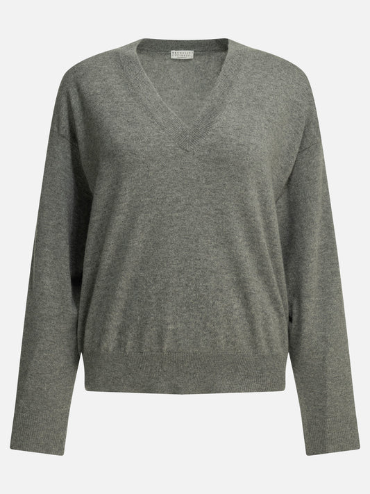 V neck sweaters Solid colour  Grey - Brunello Cucinelli Women | PDP | VIETTI Online Store 
