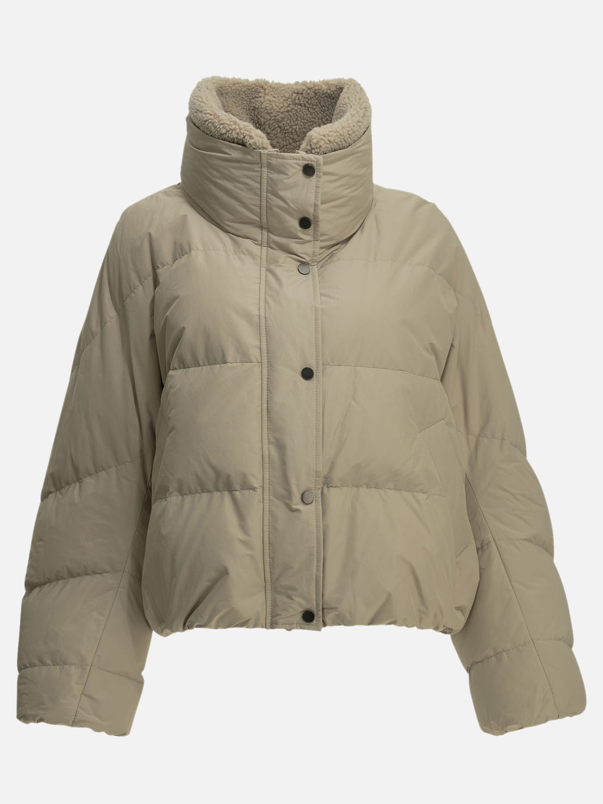Brunello Cucinelli Short down jacket in techno cotton taffeta Beige

