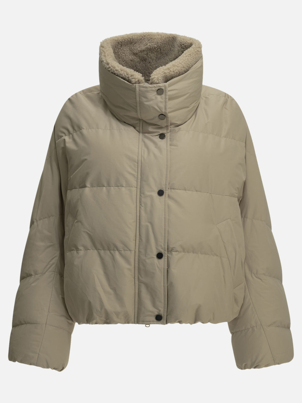 Brunello Cucinelli Short down jacket in techno cotton taffeta Beige - VIETTI
