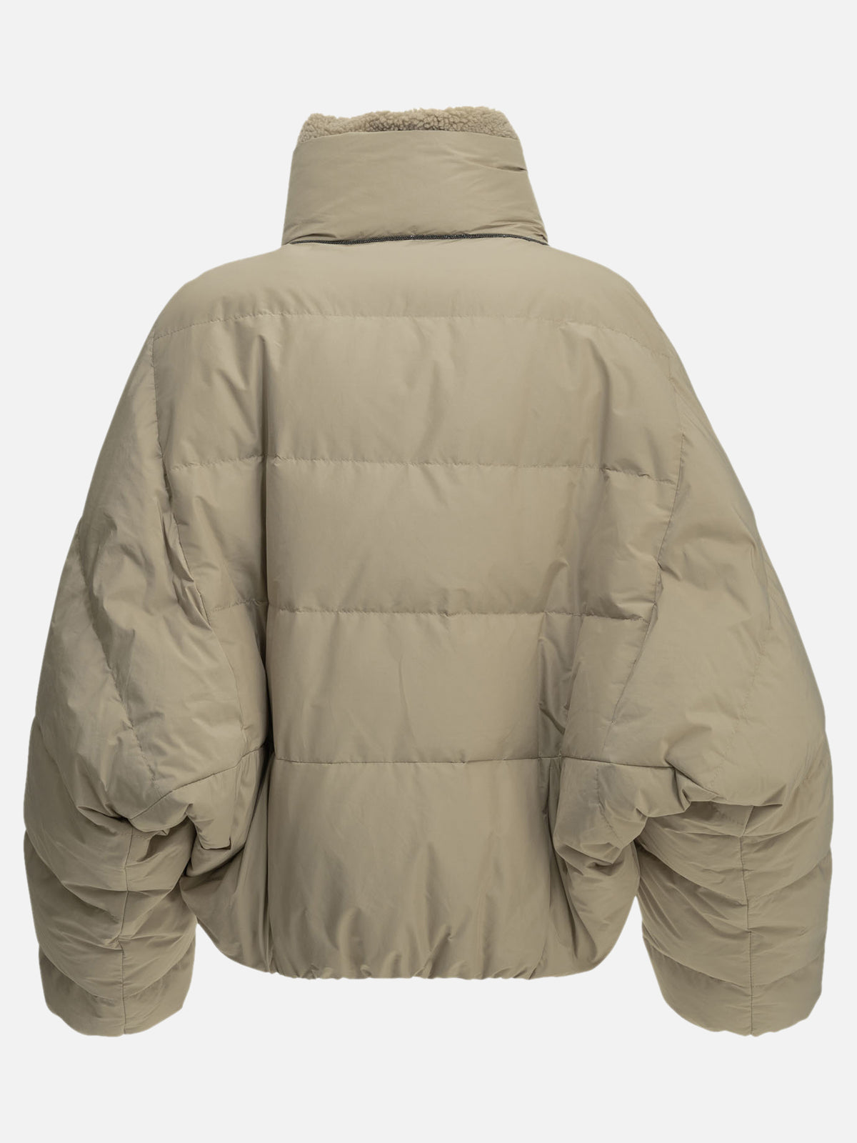 Brunello Cucinelli Short down jacket in techno cotton taffeta Beige

