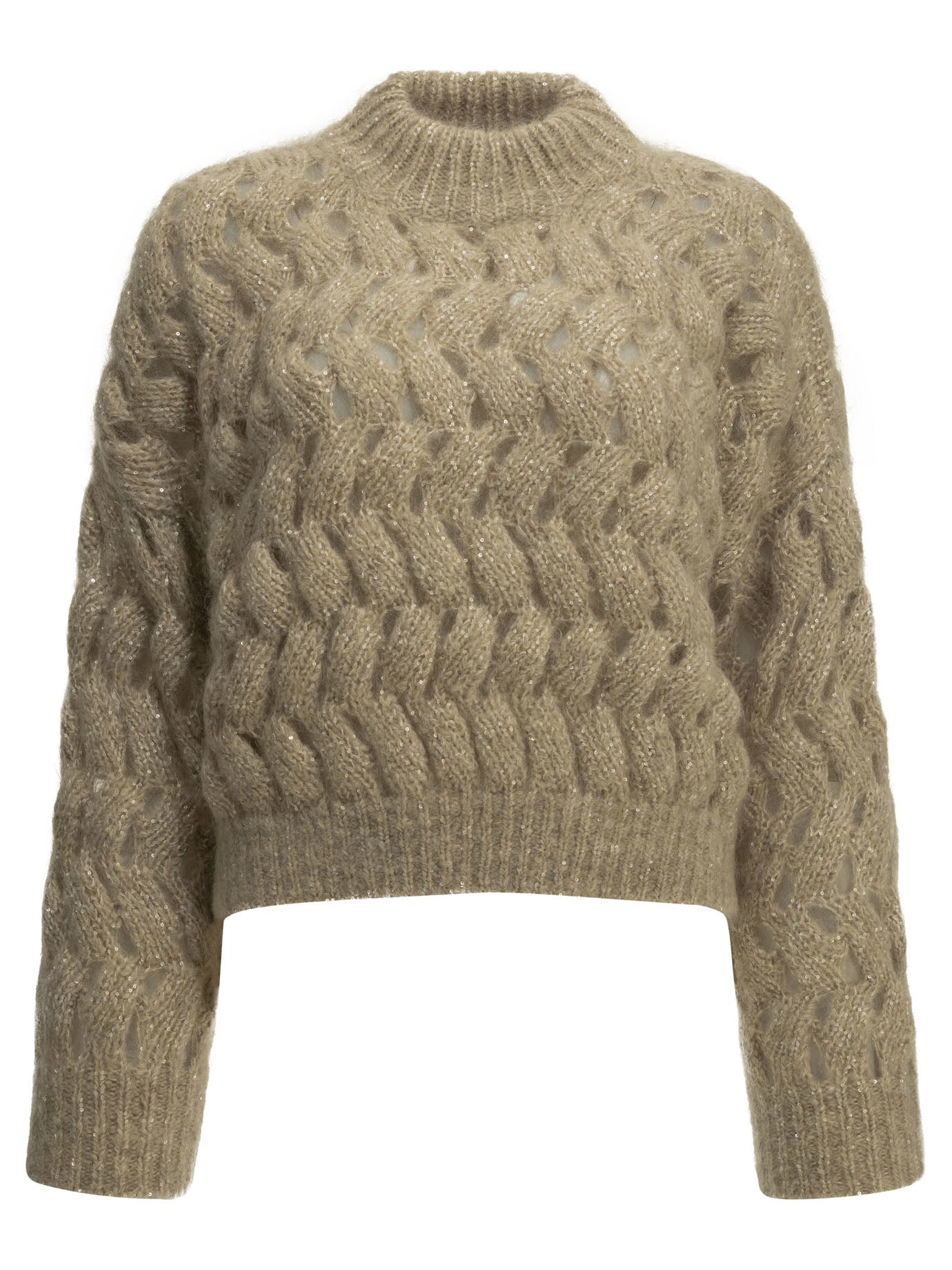Crewneck sweaters Textured knit  Beige - Brunello Cucinelli Women | PDP | VIETTI Online Store | Zoom-Modal
